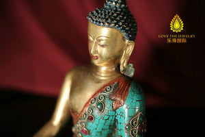 Figura de Buddha de cobre y turquesa natural