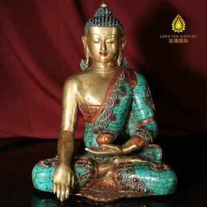 Figura de Buddha de cobre y turquesa natural