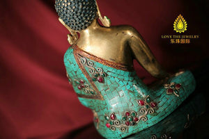 Figura de Buddha de cobre y turquesa natural