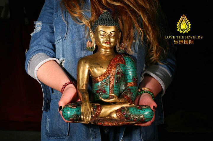 Figura de Buddha de cobre y turquesa natural